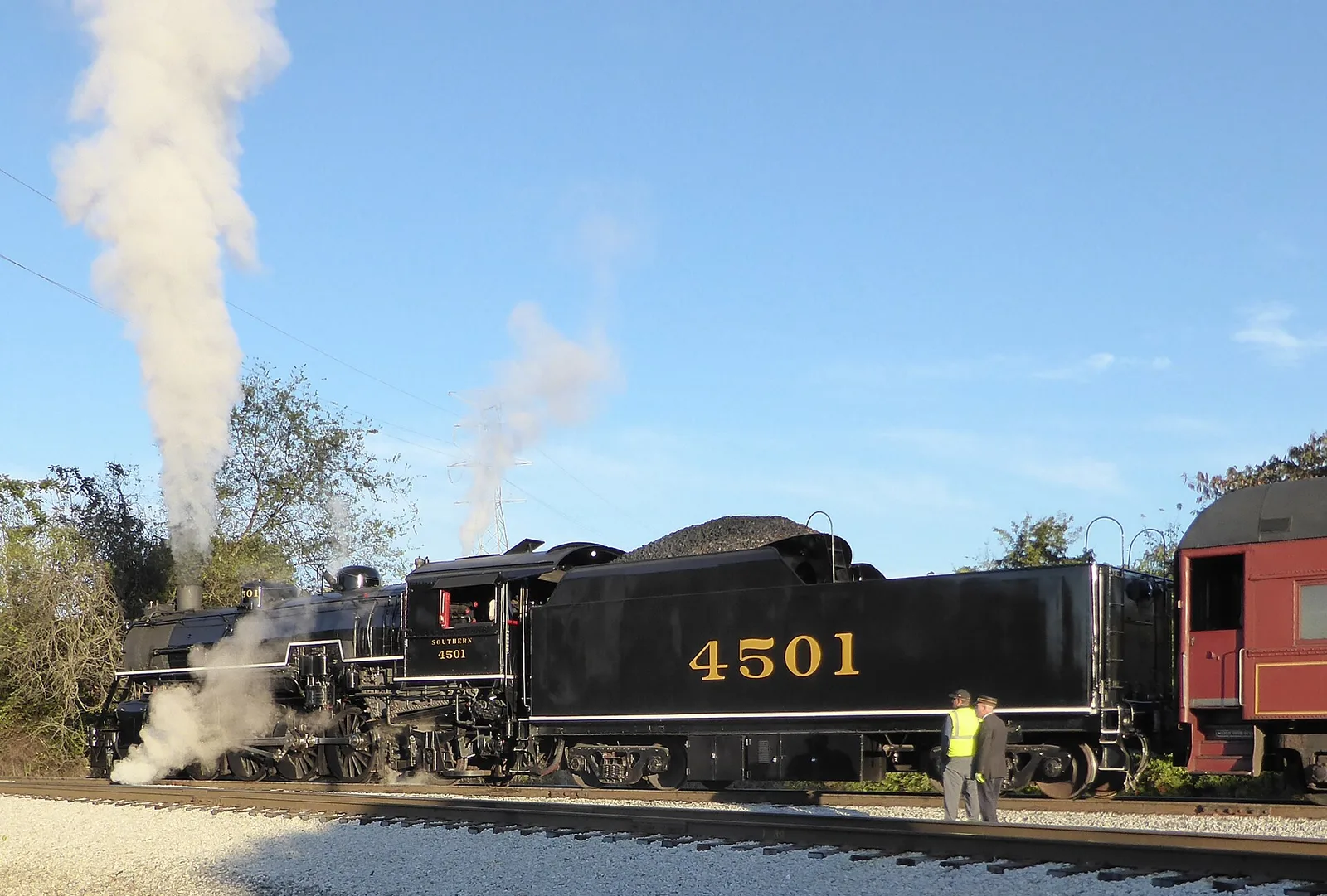 Southern Railway steam locomotive 4501 under steam at the Tennessee Valley Railroad Museum in Chattanooga.