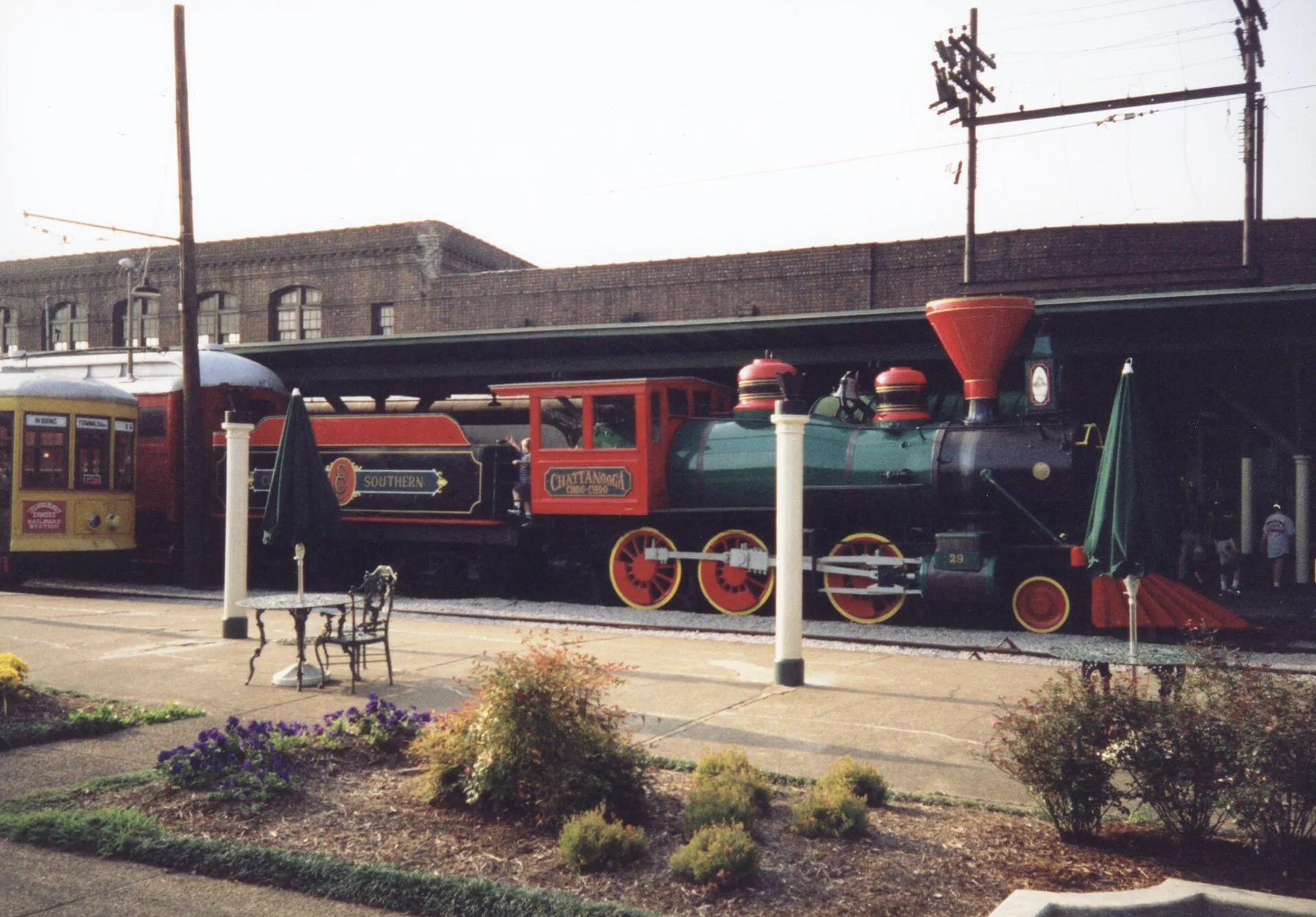 A steam locomotive on display at the Chattanooga Choo Choo, the former Terminal Station on Market Street.