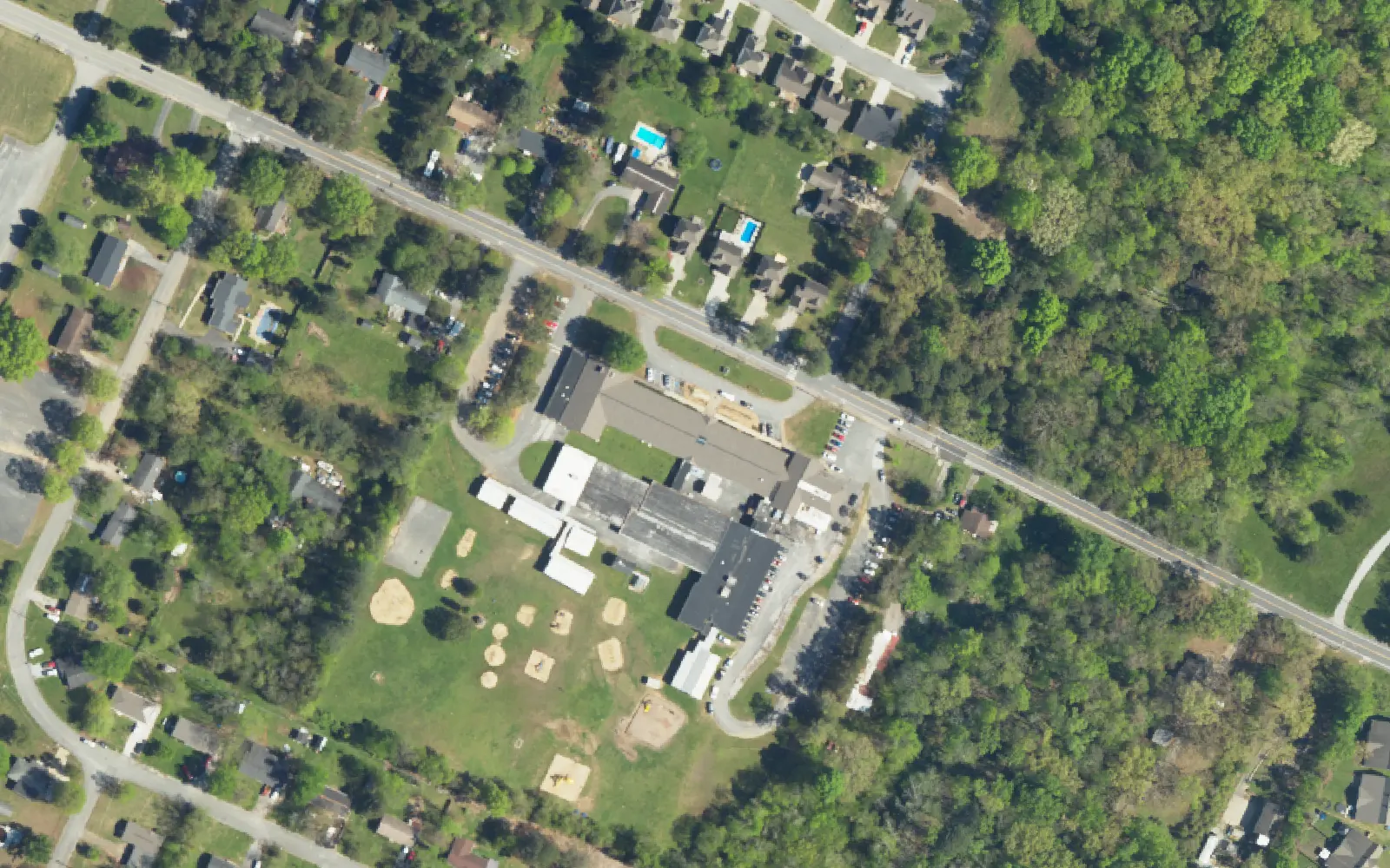 Bess T. Shepherd Elementary School on Tyner Road, seen from the air.