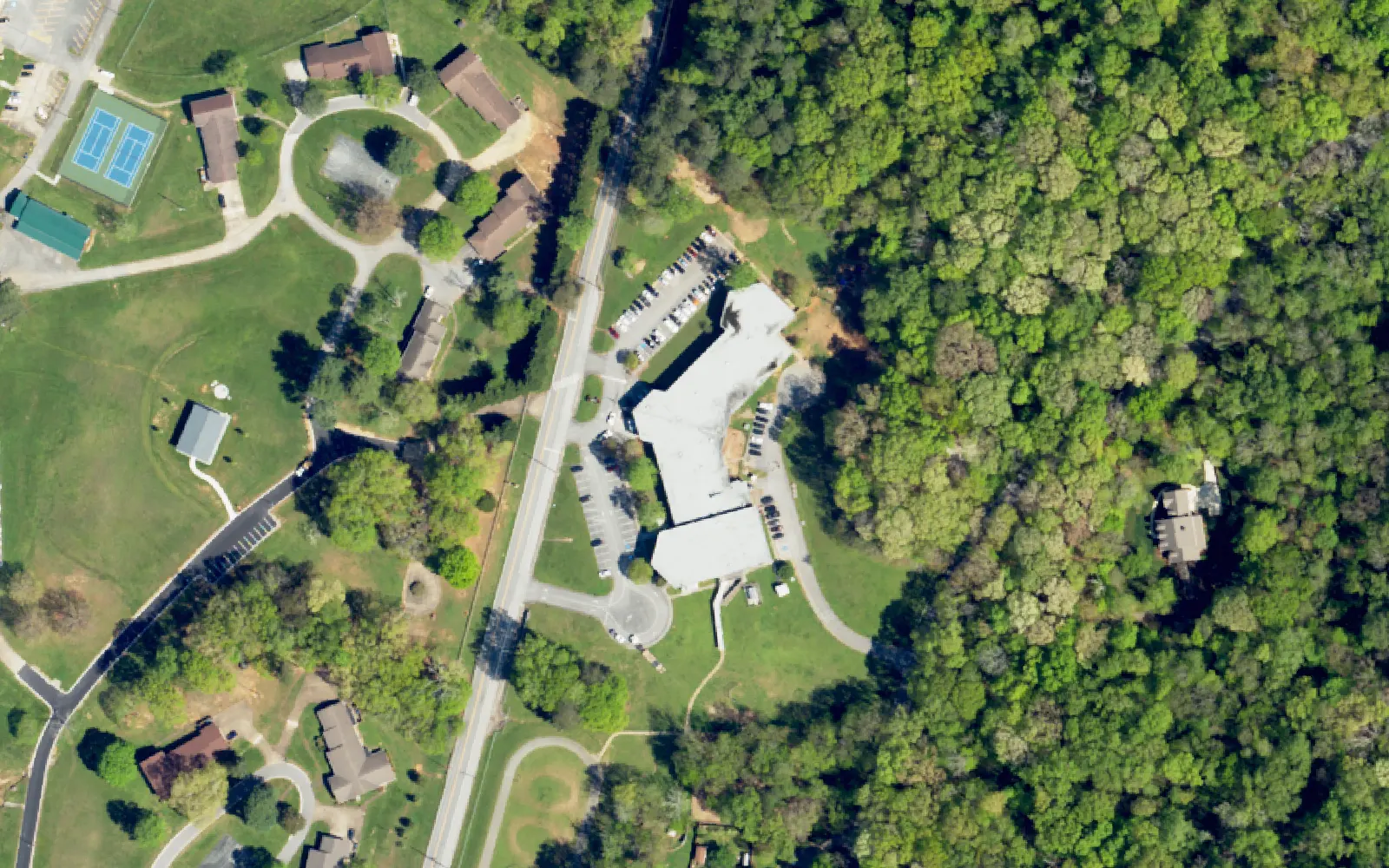 Big Ridge Elementary School on Cassandra Smith Road, seen from the air.
