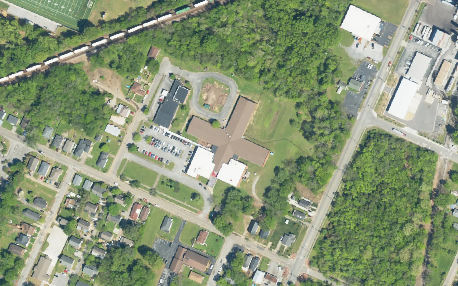 Calvin Donaldson Elementary on West 37th Street in Alton Park, seen from the air.