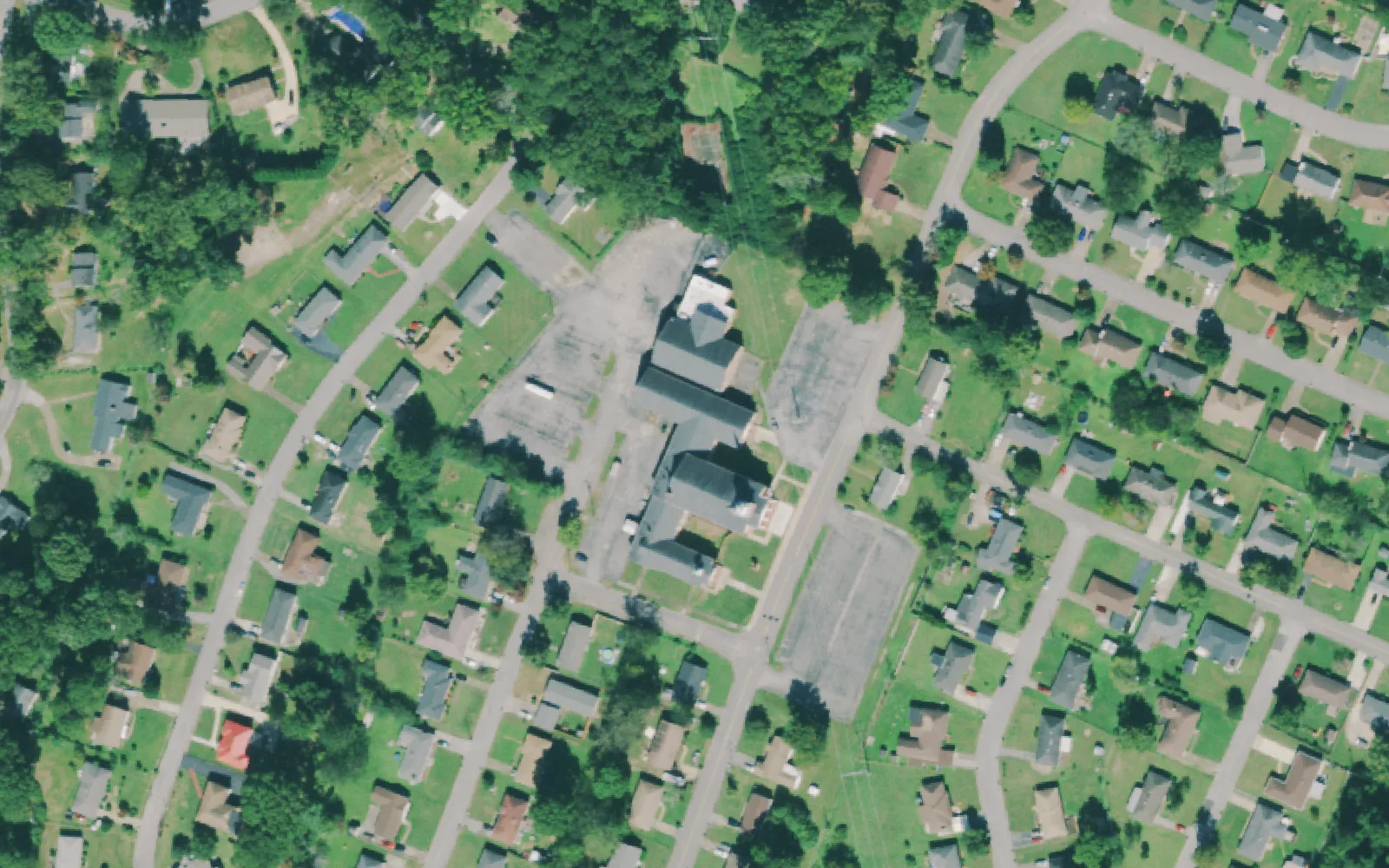 The blocks around ChattAcademy Community School's address on Woodmore Lane, seen from the air.