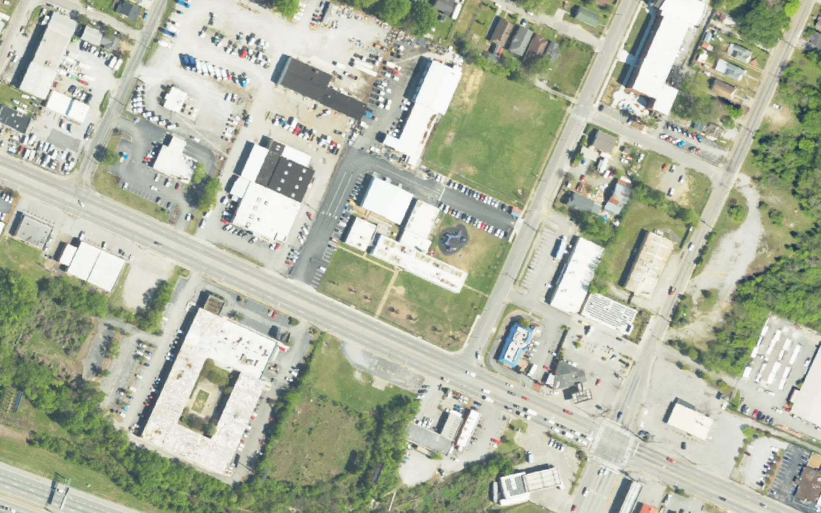 The blocks around Chattanooga Charter School of Excellence's elementary campus on East 23rd Street, seen from the air.