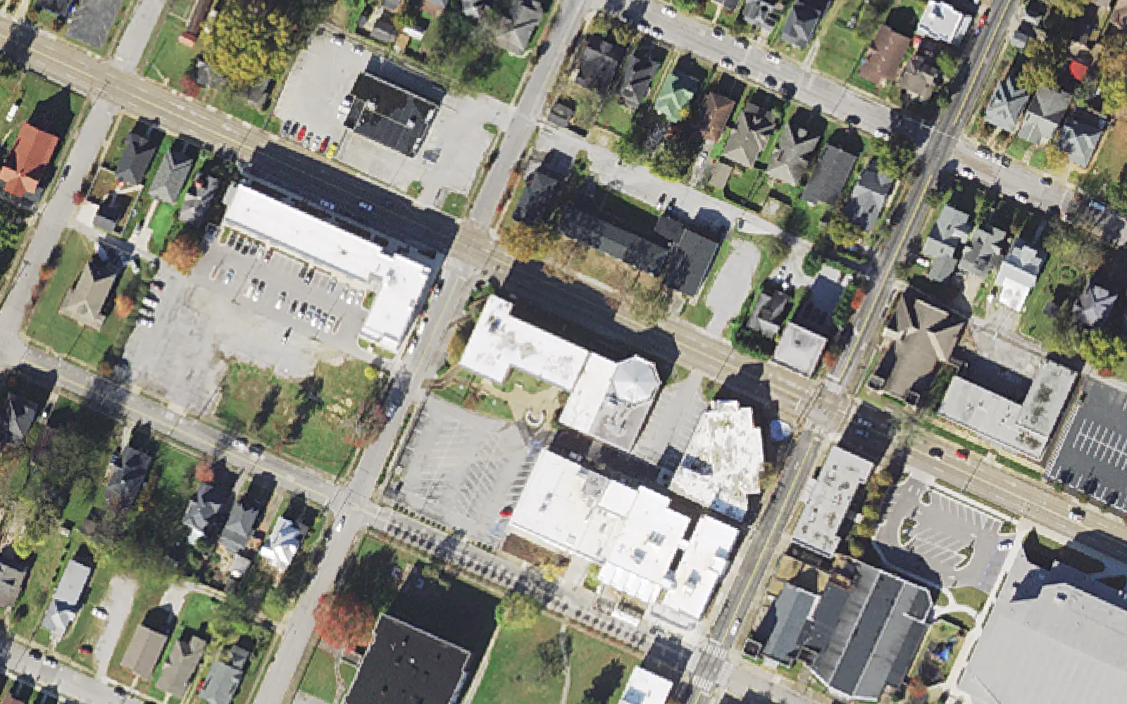 Chattanooga Girls Leadership Academy's block on Bailey Avenue in Highland Park, seen from the air.