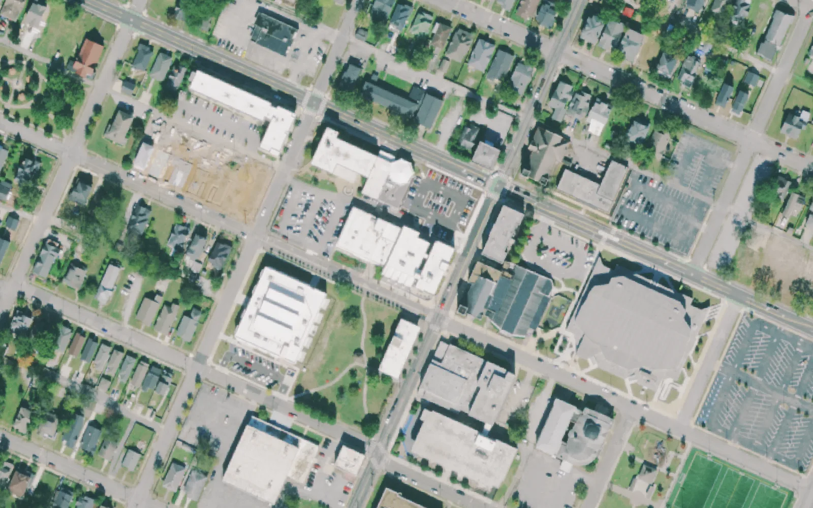 The Highland Park blocks around Chattanooga Prep on Union Avenue, seen from the air.
