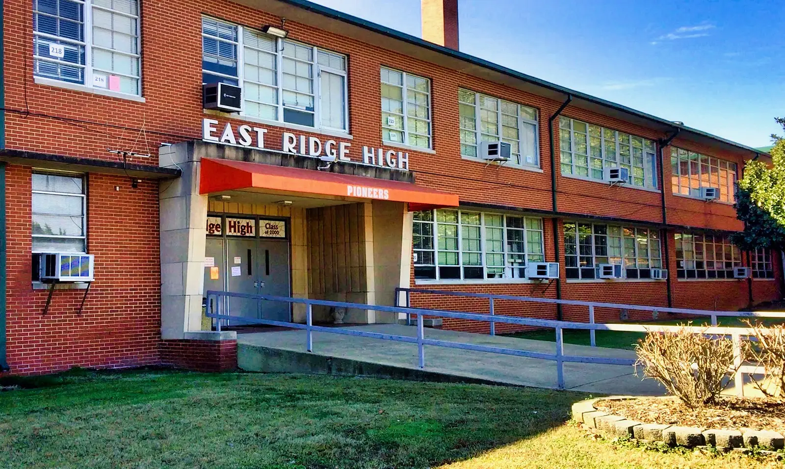 The entrance of East Ridge High School on Bennett Road.