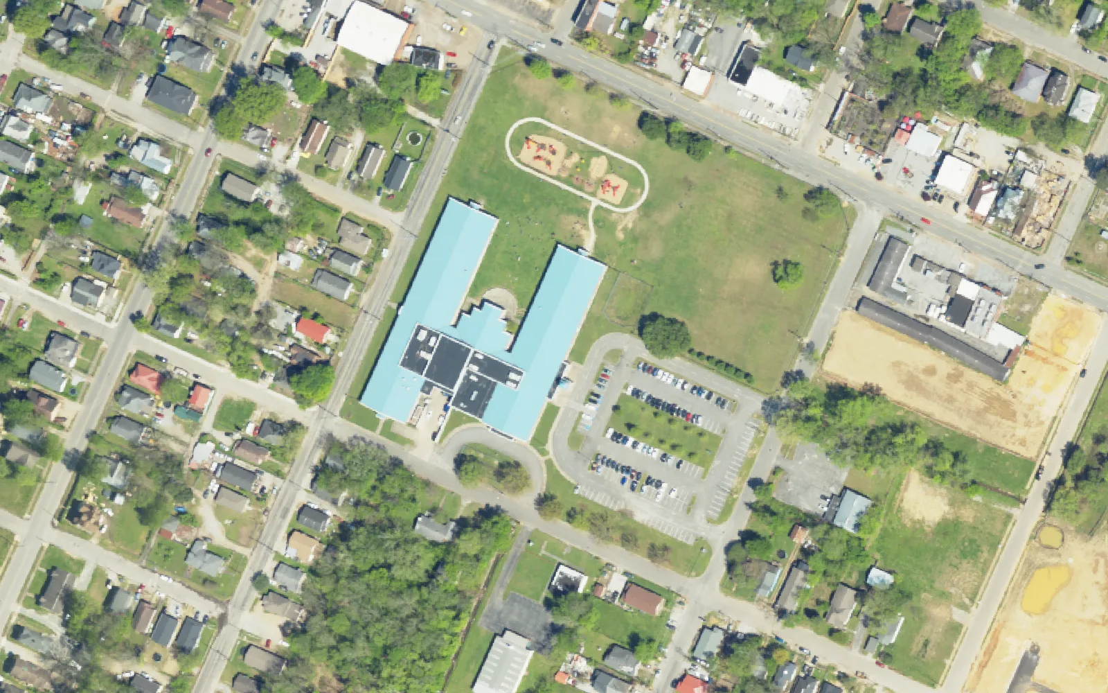 East Side Elementary School on South Lyerly Street, seen from the air.