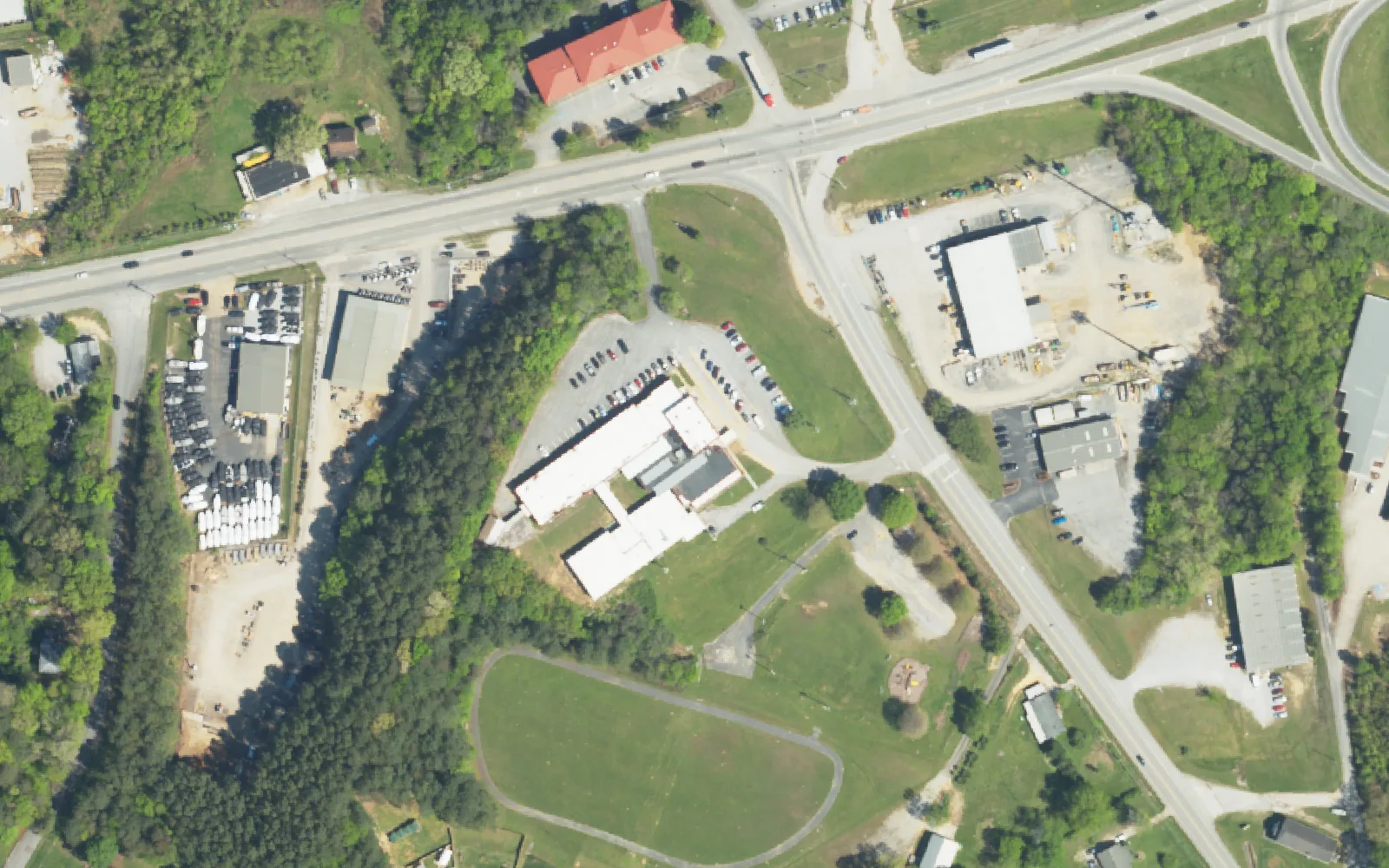 The buildings at 4302 Bonny Oaks Drive, the address Hamilton County Schools lists for its virtual school, seen from the air.